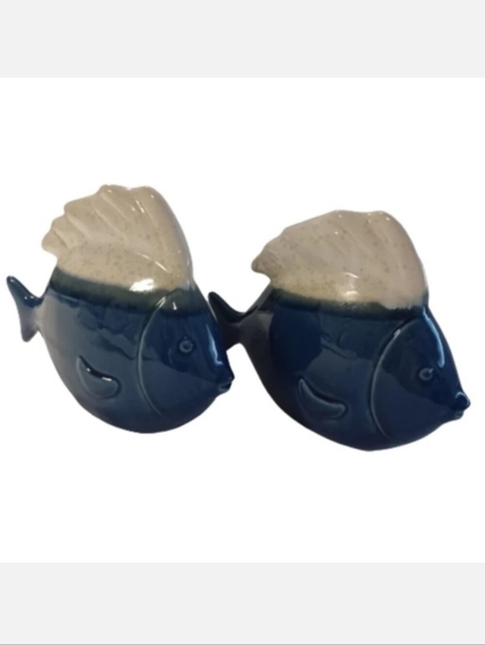 NAUTICAL GLAZED FISH SET Multicolor Blue Cream Glass Ocean Water Sea Room Decor